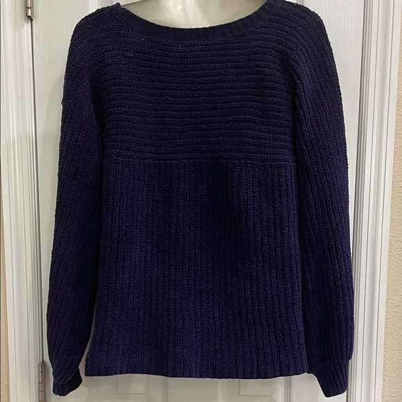 Free People Navy Ribbed Crewneck Sweater with puffy sleeves 100% Cotton sz small - Picture 12 of 16